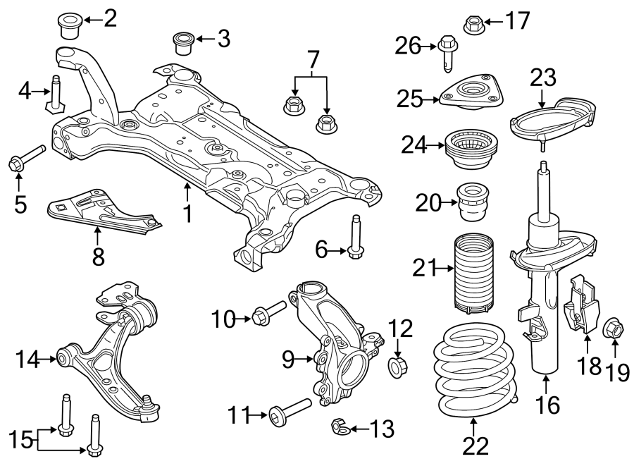 Diagram Front suspension. Suspension components. for your Ford Focus  