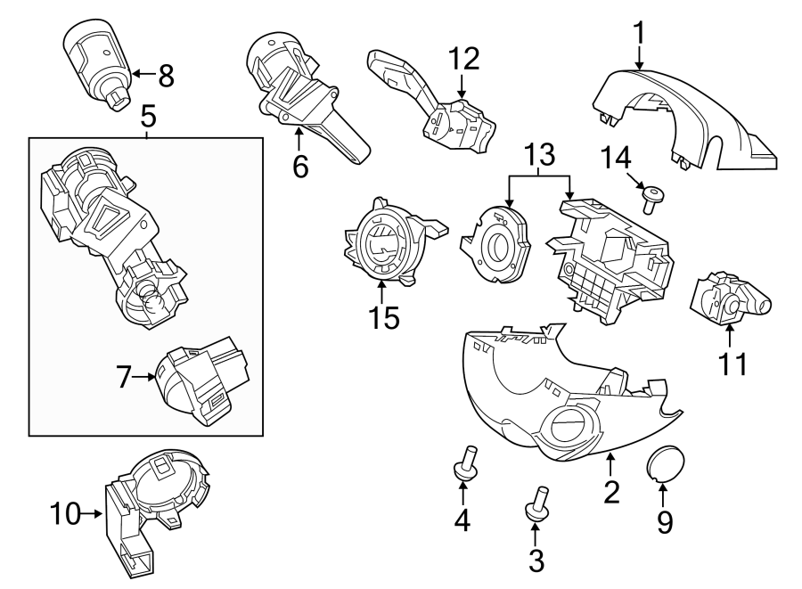 Diagram STEERING COLUMN. SHROUD. SWITCHES & LEVERS. for your Ford Focus  