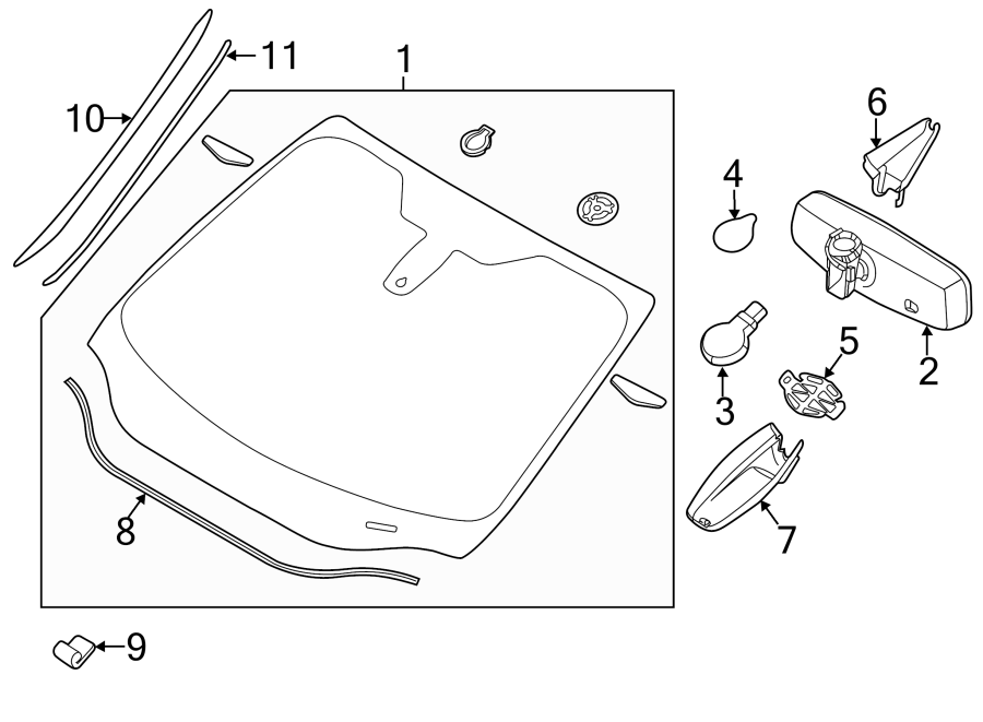 Diagram REVEAL MOLDINGS. WINDSHIELD GLASS. for your Ford Edge  