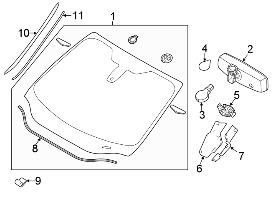 Diagram REVEAL MOLDINGS. WINDSHIELD GLASS. for your Ford Edge  