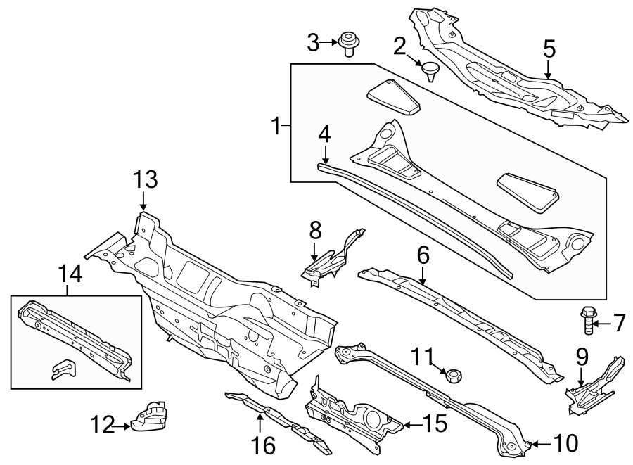 Diagram Cowl. Rear door. for your 1988 Ford F-150   