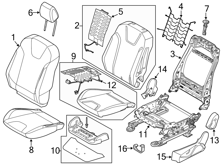 Diagram SEATS & TRACKS. PASSENGER SEAT COMPONENTS. for your 2013 Ford F-150 5.0L V8 FLEX A/T RWD Lariat Crew Cab Pickup Fleetside 