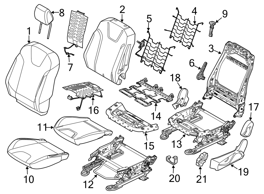 Diagram SEATS & TRACKS. DRIVER SEAT COMPONENTS. for your 2009 Ford F-150 4.6L V8 A/T 4WD XL Extended Cab Pickup Fleetside 