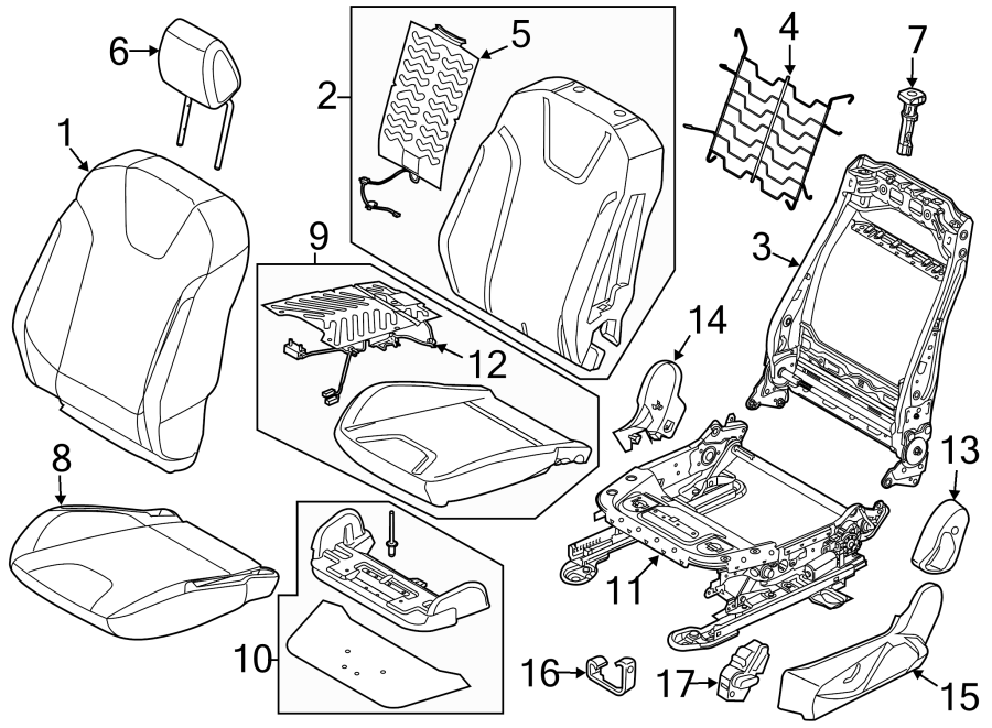 Diagram SEATS & TRACKS. DRIVER SEAT COMPONENTS. for your 2012 Ford F-150 3.5L EcoBoost V6 A/T 4WD XL Crew Cab Pickup Fleetside 