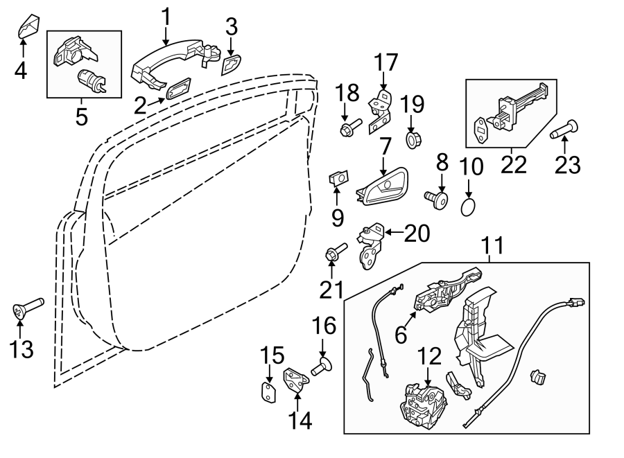 Diagram Front door. Side loading door. Lock & hardware. for your 2022 Ford Escape   