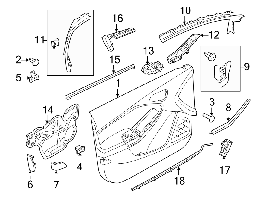 Diagram Front door. Interior trim. for your 1994 Ford Bronco   