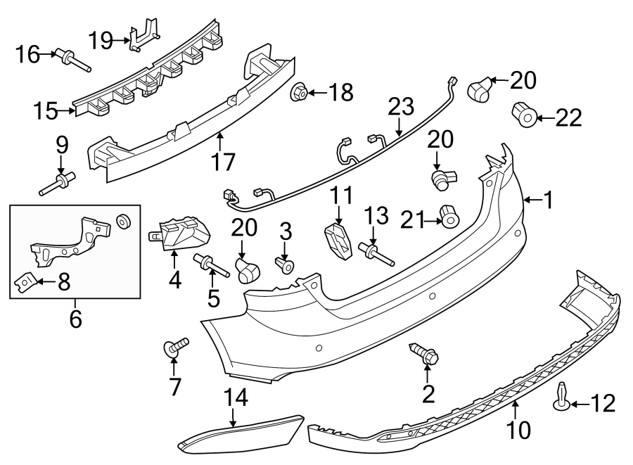 Diagram REAR BUMPER. BUMPER & COMPONENTS. for your Ford Focus  