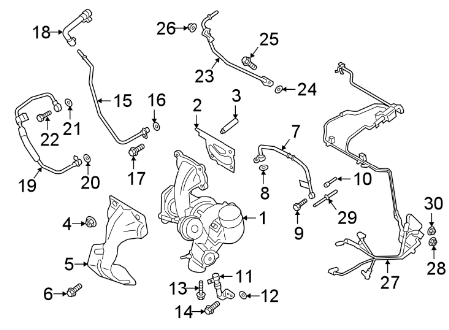 Diagram ENGINE / TRANSAXLE. TURBOCHARGER & COMPONENTS. for your 1992 Ford Bronco   