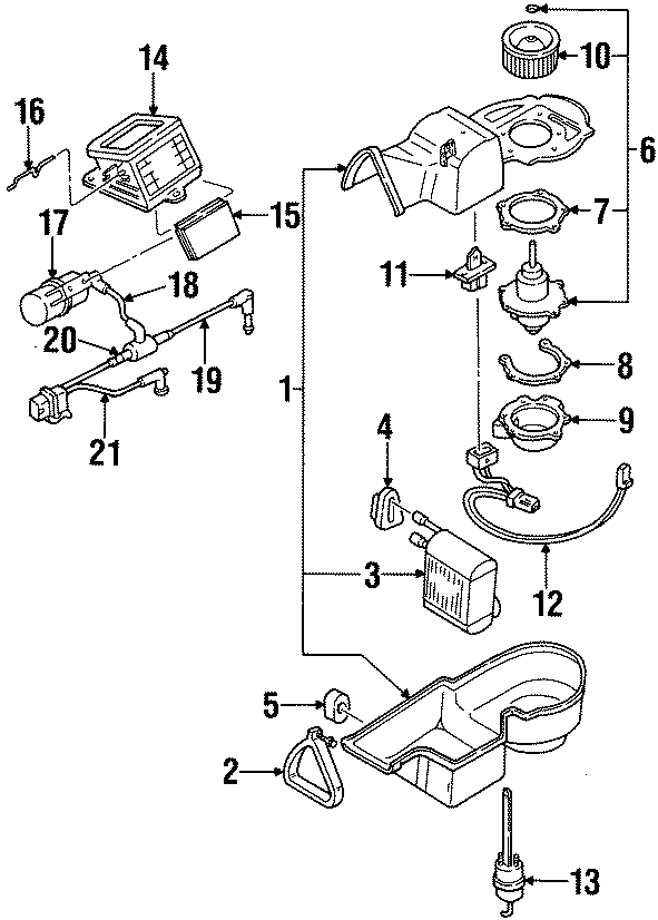 Diagram AIR CONDITIONER & HEATER. EVAPORATOR & HEATER COMPONENTS. for your 2000 Ford E-150 Econoline Club Wagon   