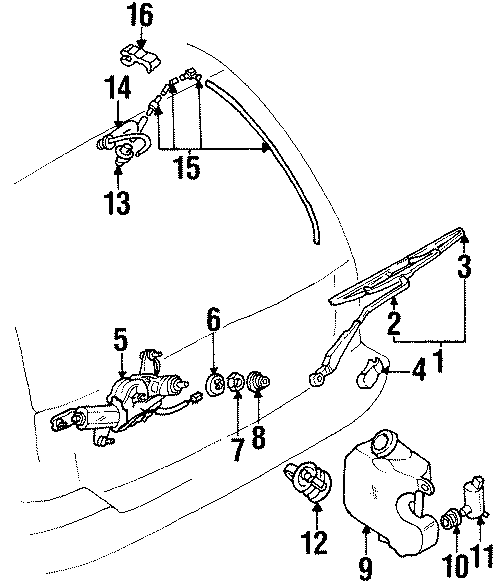 Diagram LIFT GATE. WIPER & WASHER COMPONENTS. for your 1988 Ford F-150   