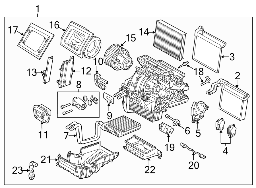 Diagram AIR CONDITIONER & HEATER. EVAPORATOR & HEATER COMPONENTS. for your 2004 Ford E-450 Super Duty   