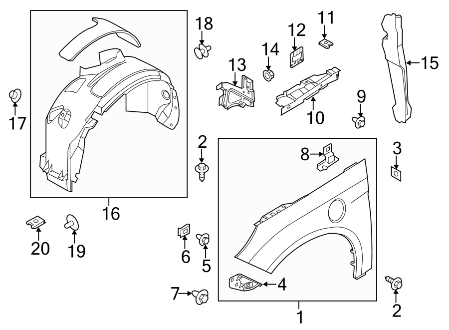 Diagram FENDER & COMPONENTS. for your 2017 Lincoln MKZ Black Label Sedan  