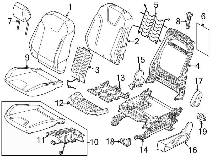 Diagram SEATS & TRACKS. PASSENGER SEAT COMPONENTS. for your Ford Focus  