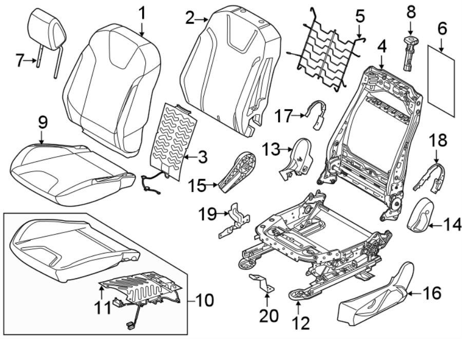 Diagram SEATS & TRACKS. PASSENGER SEAT COMPONENTS. for your 2017 Ford Focus   