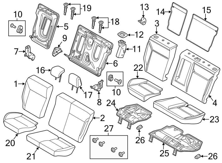 Diagram SEATS & TRACKS. REAR SEAT COMPONENTS. for your Ford Focus  