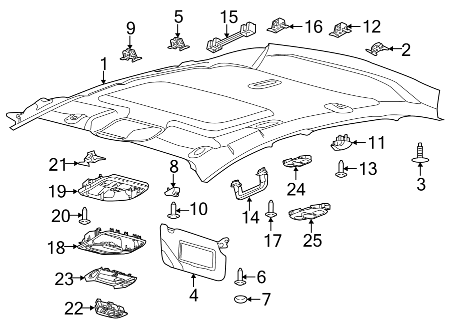 Diagram ROOF. INTERIOR TRIM. for your 2016 Ford F-150 2.7L EcoBoost V6 A/T 4WD XL Standard Cab Pickup Fleetside 