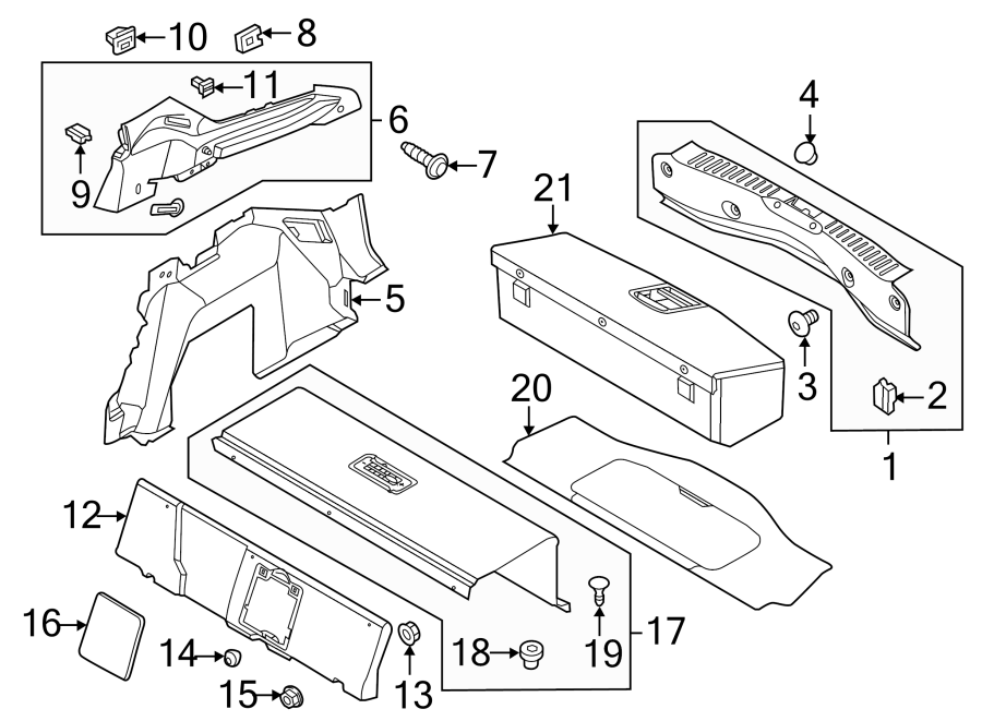 Diagram REAR BODY & FLOOR. INTERIOR TRIM. for your 2011 Ford F-150 5.0L V8 FLEX A/T RWD XLT Crew Cab Pickup Fleetside 