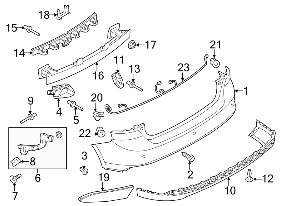 Diagram REAR BUMPER. BUMPER & COMPONENTS. for your 2017 Ford Focus   