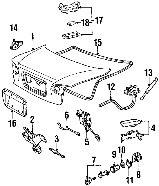 Diagram TRUNK LID. LID & COMPONENTS. for your Ford Mustang  