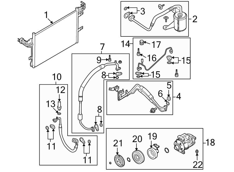 Diagram AIR CONDITIONER & HEATER. COMPRESSOR & LINES. CONDENSER. for your 2012 Ford Transit Connect   