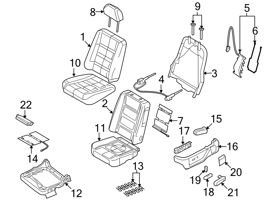 Diagram SEATS & TRACKS. DRIVER SEAT COMPONENTS. for your 2006 Ford Expedition   