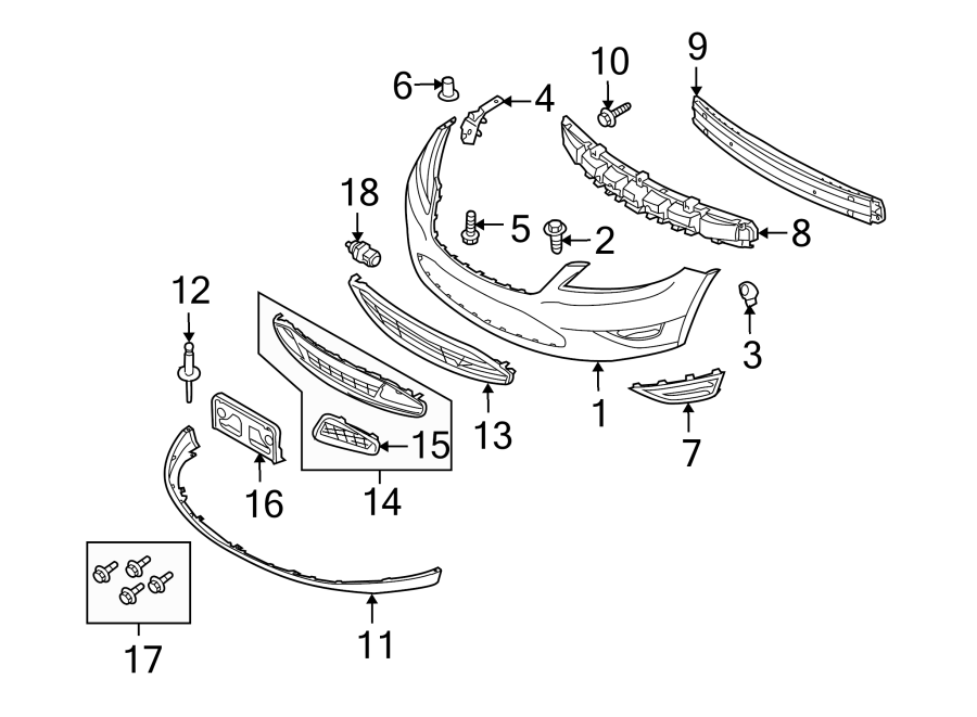 Diagram FRONT BUMPER. BUMPER & COMPONENTS. for your 2015 Lincoln MKZ Black Label Sedan  