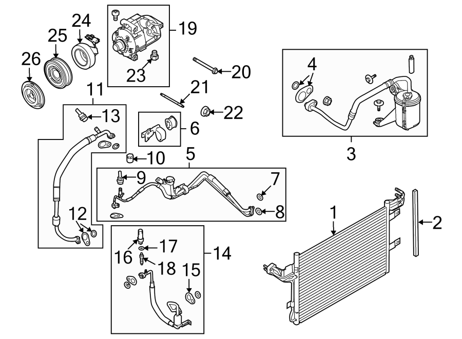 Diagram AIR CONDITIONER & HEATER. COMPRESSOR & LINES. CONDENSER. for your 2003 Ford Ranger  XL Standard Cab Pickup Stepside 