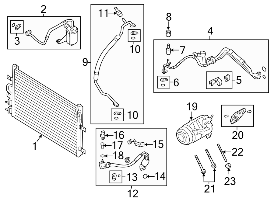 Diagram AIR CONDITIONER & HEATER. COMPRESSOR & LINES. CONDENSER. for your 2003 Ford Ranger  XL Standard Cab Pickup Stepside 