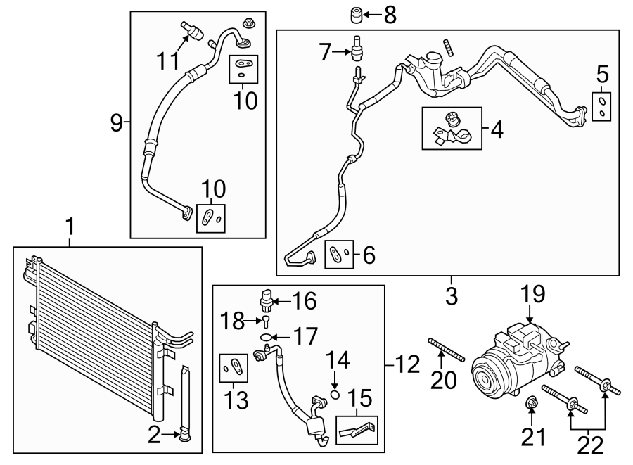 Diagram Air conditioner & heater. Compressor & lines. Condenser. for your 2020 Ford Edge   