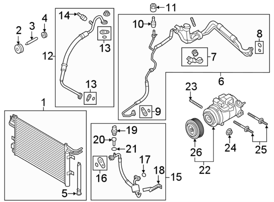 Diagram AIR CONDITIONER & HEATER. COMPRESSOR & LINES. CONDENSER. for your 2024 Ford Ranger   