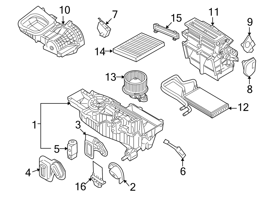 Diagram AIR CONDITIONER & HEATER. EVAPORATOR & HEATER COMPONENTS. for your 2021 Ford Explorer   