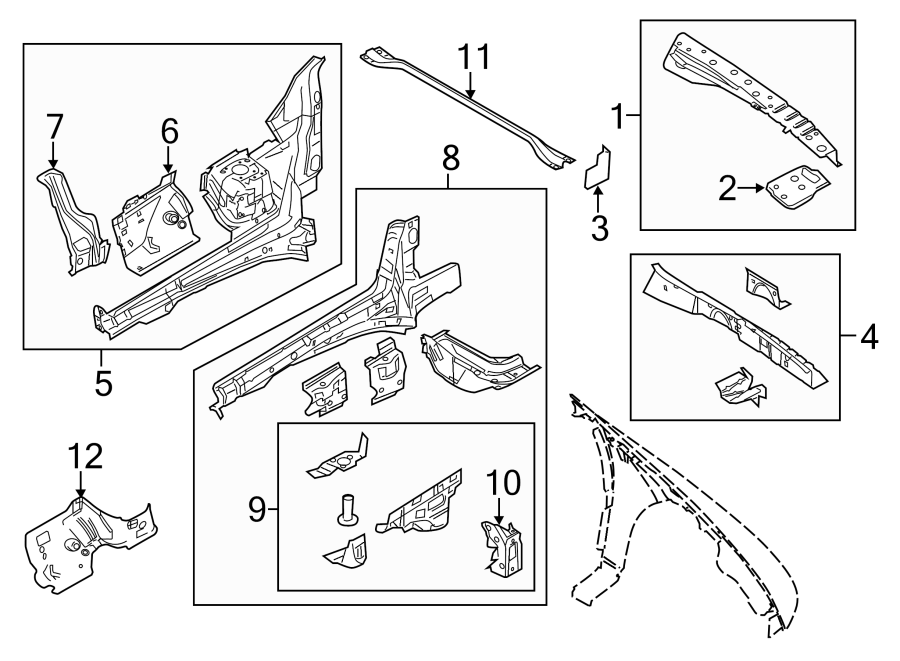 Diagram FENDER. STRUCTURAL COMPONENTS & RAILS. for your 2017 Lincoln MKZ Reserve Sedan 3.0L EcoBoost V6 A/T AWD 