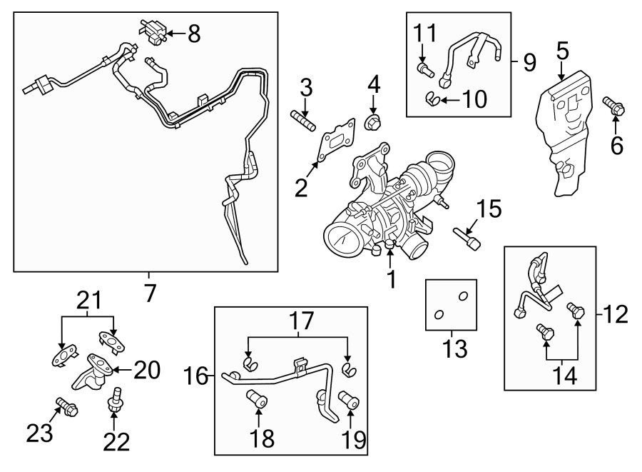 Diagram ENGINE / TRANSAXLE. TURBOCHARGER & COMPONENTS. for your 2014 Ford E-150   