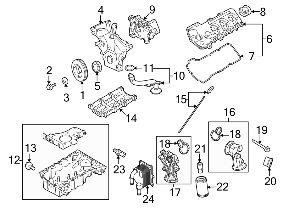 Diagram Engine / transaxle. Information labels. Engine parts. for your Ford