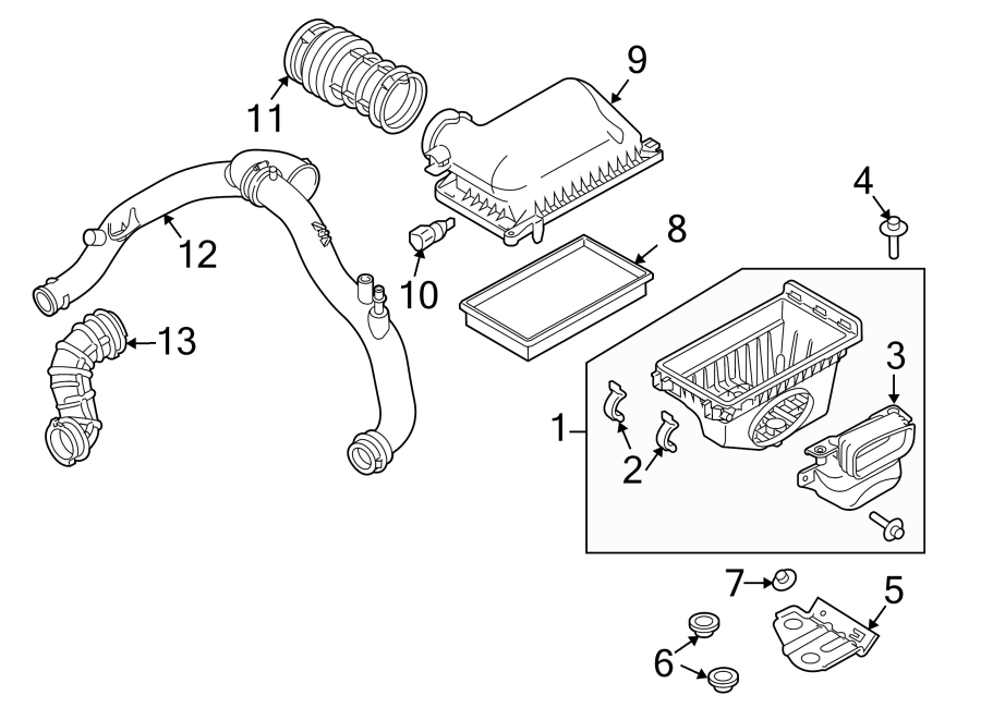 Diagram Engine / transaxle. Air intake. for your 2020 Ford F-150 3.5L EcoBoost V6 A/T RWD XL Standard Cab Pickup Fleetside 