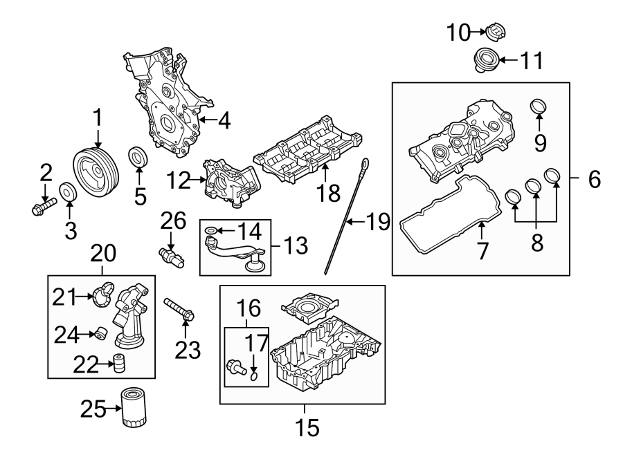 Diagram ENGINE / TRANSAXLE. ENGINE PARTS. for your Ford