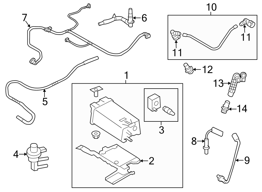 Diagram Emission system. Emission components. for your 2014 Lincoln MKZ Base Sedan  