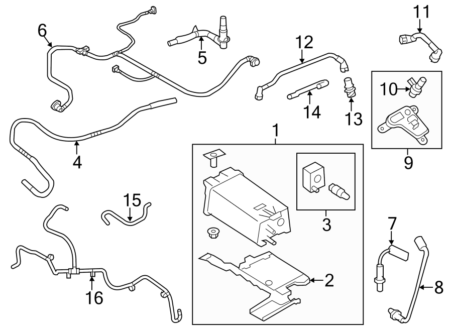 Diagram EMISSION SYSTEM. EMISSION COMPONENTS. for your Ford Edge  