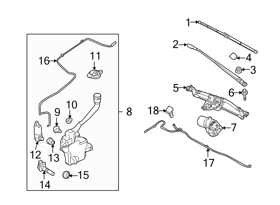 Diagram WINDSHIELD. WIPER & WASHER COMPONENTS. for your 2008 Lincoln MKZ   