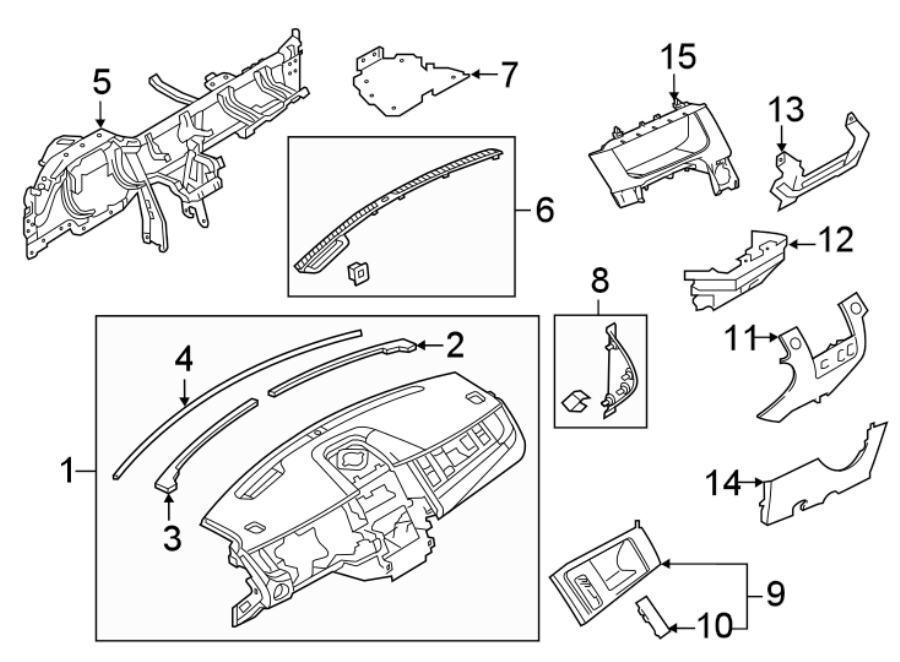 Diagram INSTRUMENT PANEL. for your 2021 Ford Bronco 2.7L EcoBoost V6 A/T 4WD Wildtrak Sport Utility 