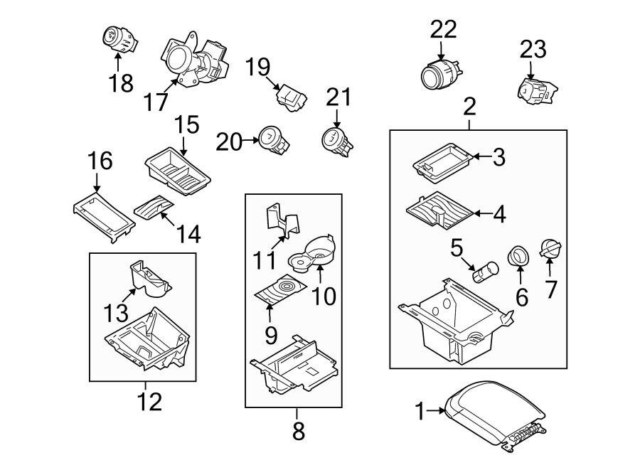 Diagram CENTER CONSOLE. for your 2014 Ford F-150 5.0L V8 FLEX A/T RWD XLT Extended Cab Pickup Fleetside 