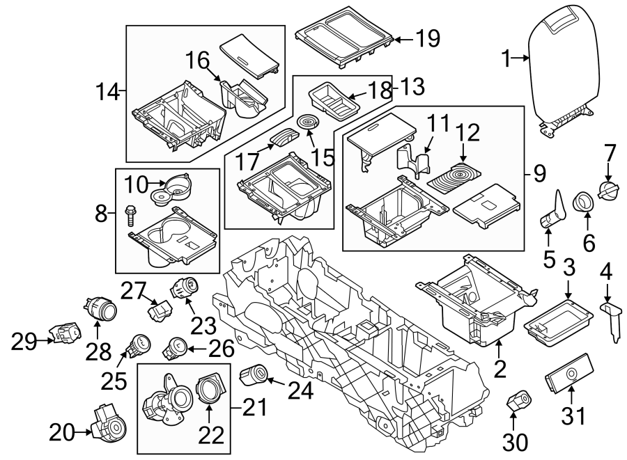 Diagram CENTER CONSOLE. for your 2012 Ford F-250 Super Duty 6.2L V8 FLEX A/T RWD XLT Extended Cab Pickup 