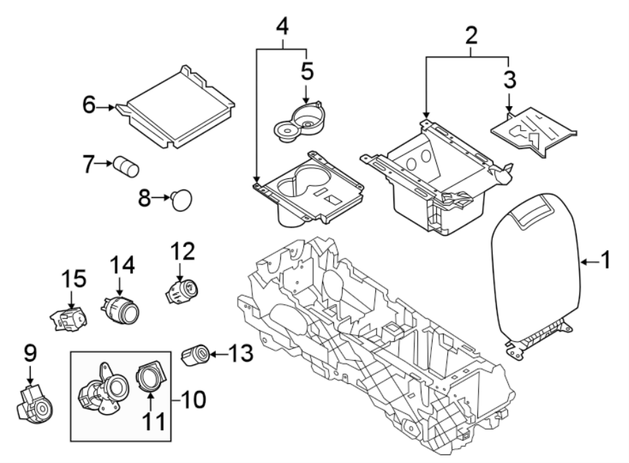 Diagram Center console. for your 2012 Ford F-250 Super Duty 6.2L V8 FLEX A/T RWD XLT Extended Cab Pickup 