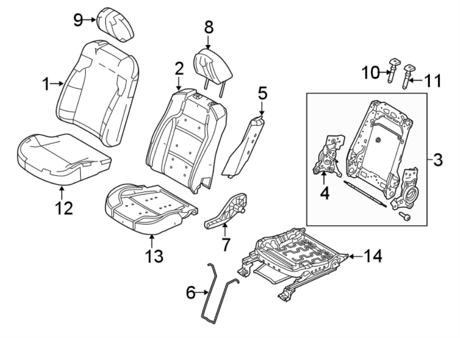 Diagram SEATS & TRACKS. PASSENGER SEAT COMPONENTS. for your 2015 Lincoln MKZ   