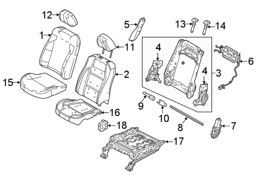 Diagram SEATS & TRACKS. DRIVER SEAT COMPONENTS. for your 2014 Ford F-150 3.7L V6 LPG A/T 4WD XL Crew Cab Pickup Fleetside 