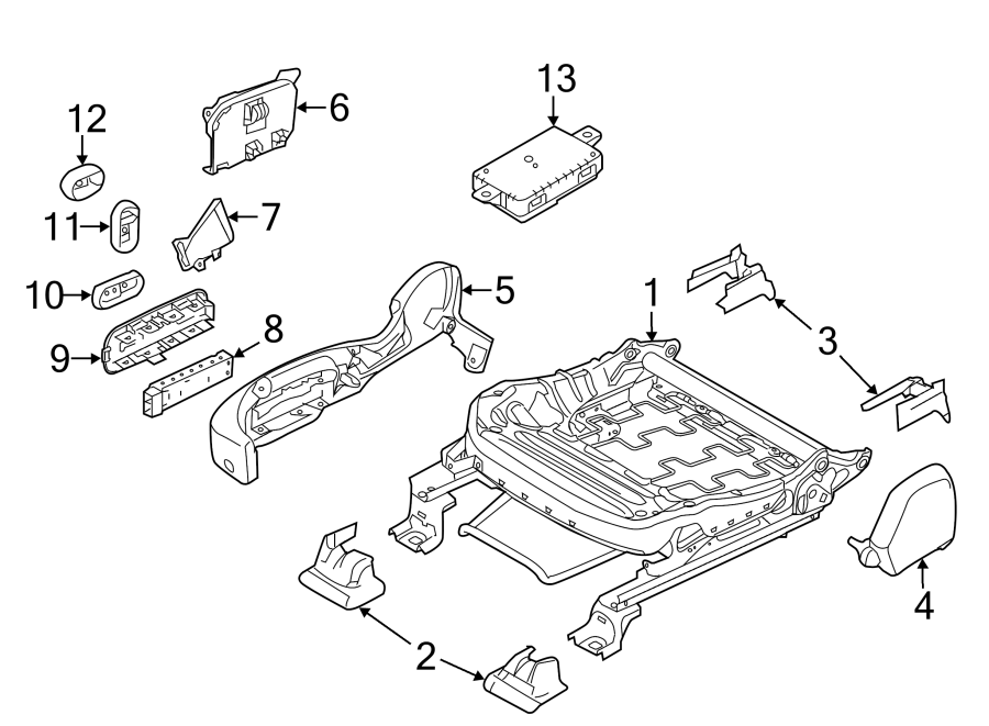 Diagram Seats & tracks. Tracks & components. for your 2012 Ford F-150 3.5L EcoBoost V6 A/T RWD XL Crew Cab Pickup Fleetside 