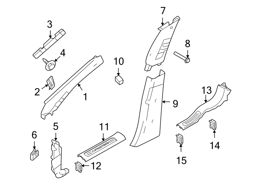 Diagram PILLARS. ROCKER & FLOOR. INTERIOR TRIM. for your 2003 Ford F-150 5.4L Triton V8 CNG M/T RWD XLT Crew Cab Pickup Stepside 