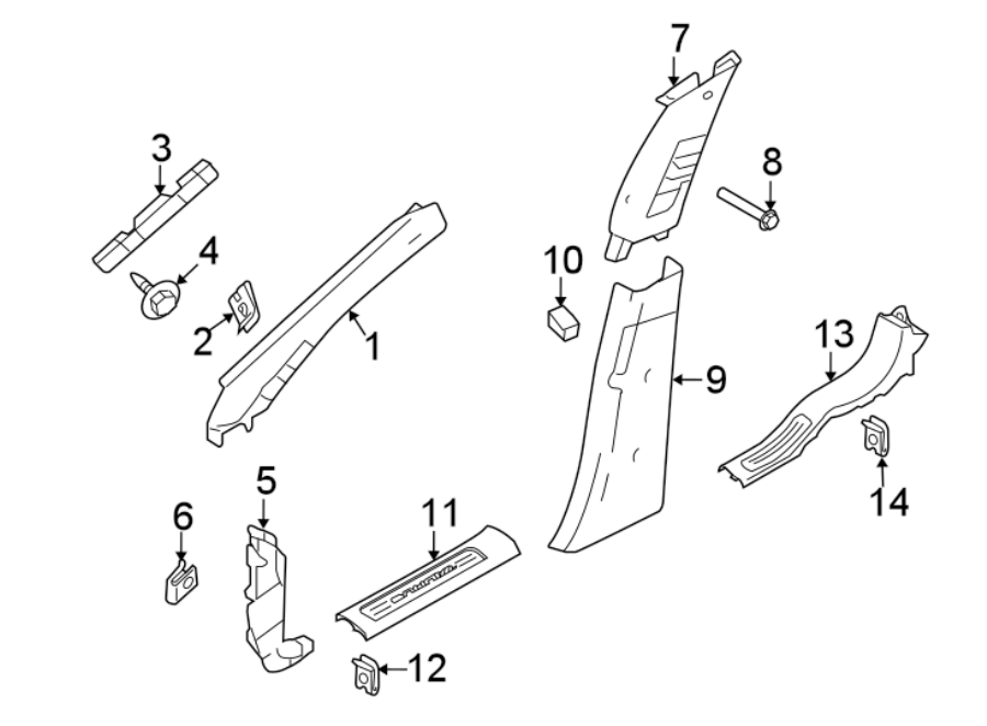 Diagram PILLARS. ROCKER & FLOOR. INTERIOR TRIM. for your 2003 Ford F-150 5.4L Triton V8 CNG M/T RWD XLT Crew Cab Pickup Stepside 