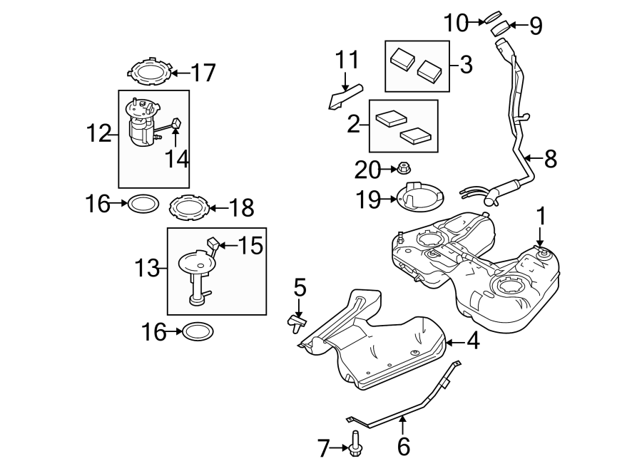 Diagram FUEL SYSTEM COMPONENTS. for your 2016 Lincoln MKZ Base Sedan 3.7L Duratec V6 A/T FWD 