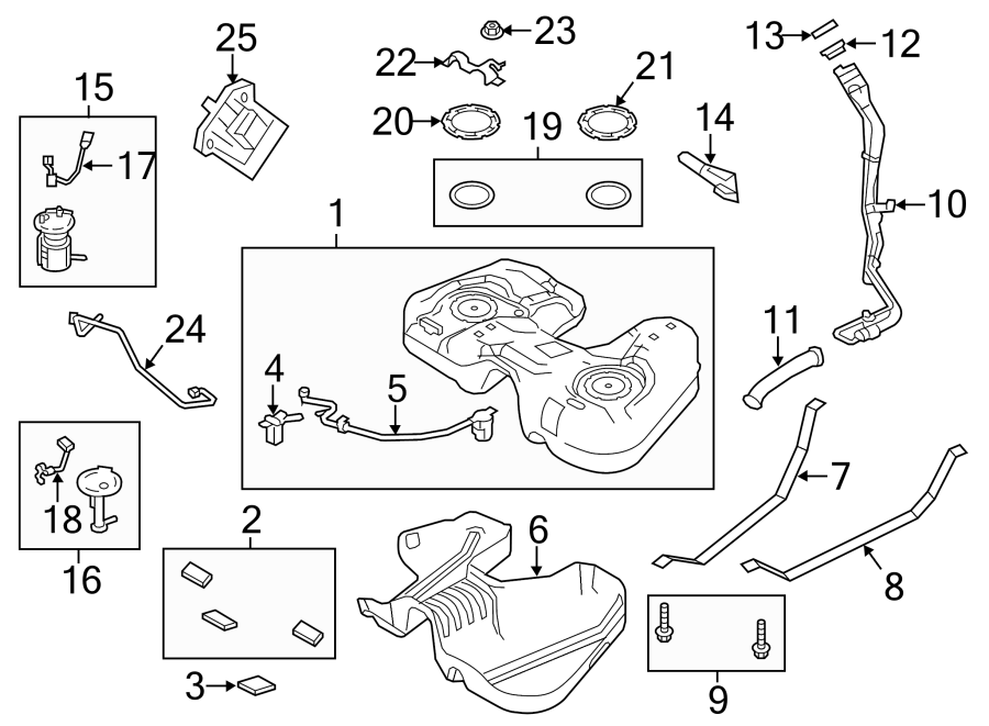 Diagram FUEL SYSTEM COMPONENTS. for your 2019 Lincoln MKZ Hybrid Sedan  